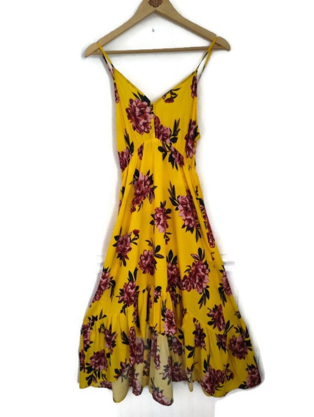 Pacific Vibes Sleeveless Yellow Peony Print Dress Size Medium